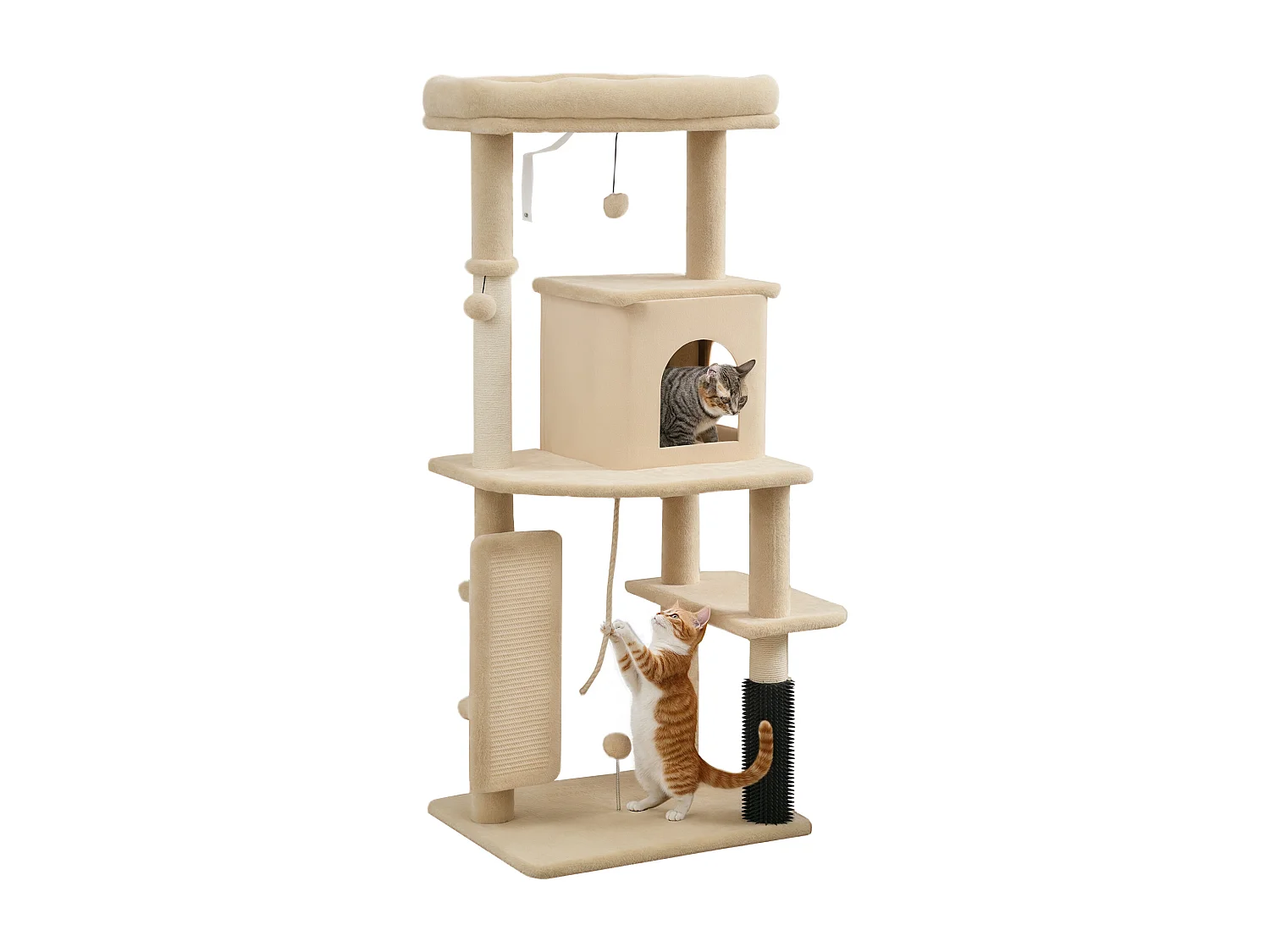 Albero per gatti con casetta lettino con spazzole e tiragraffi beige