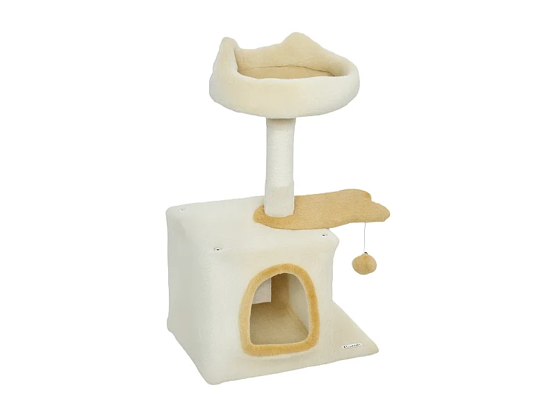 Tiragraffi per gatti con posatoio e casetta 40x30x72 cm beige e giallo