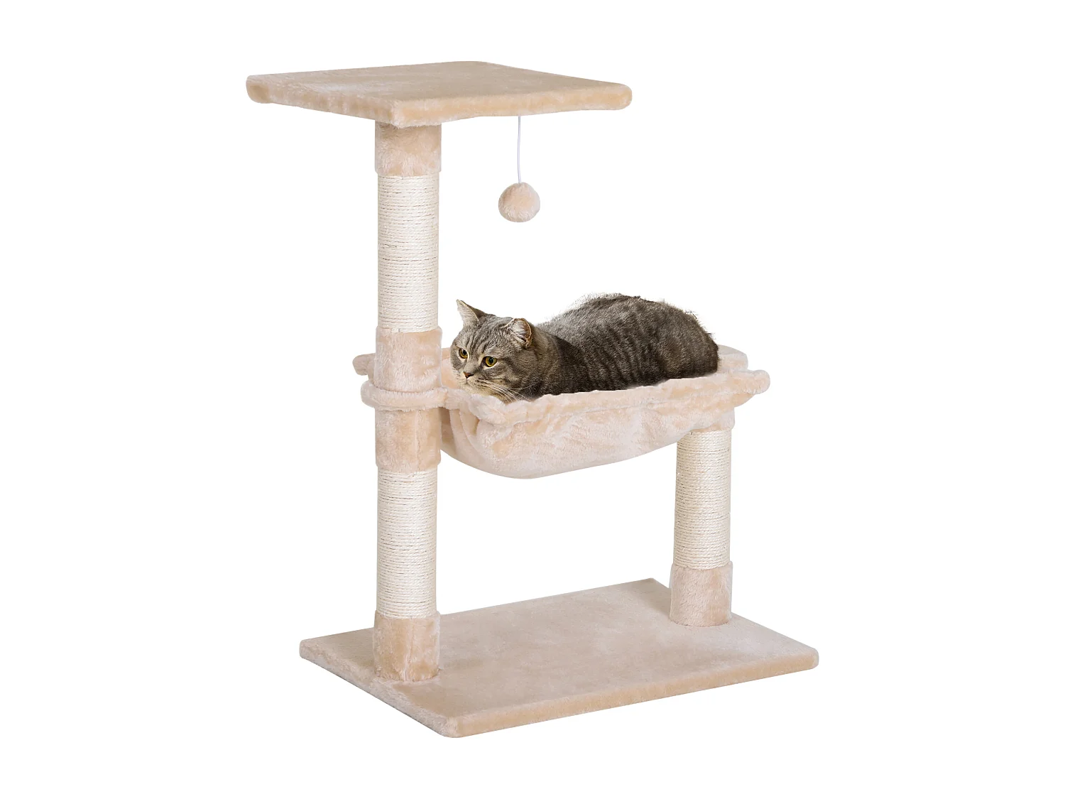 Tiragraffi per gatti multilivello con amaca e pallina beige