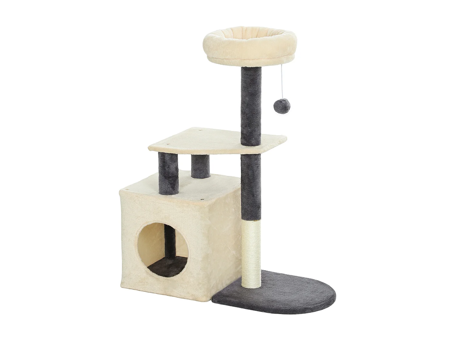 Albero tiragraffi alto 92 cm con casetta e lettino superiore crema