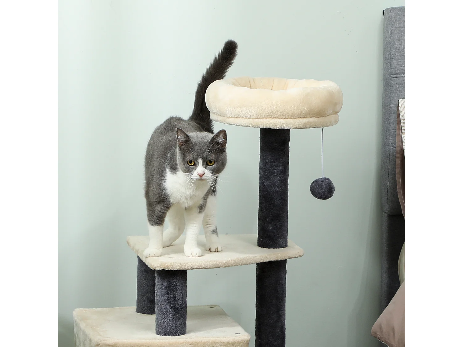 Albero tiragraffi alto 92 cm con casetta e lettino superiore crema