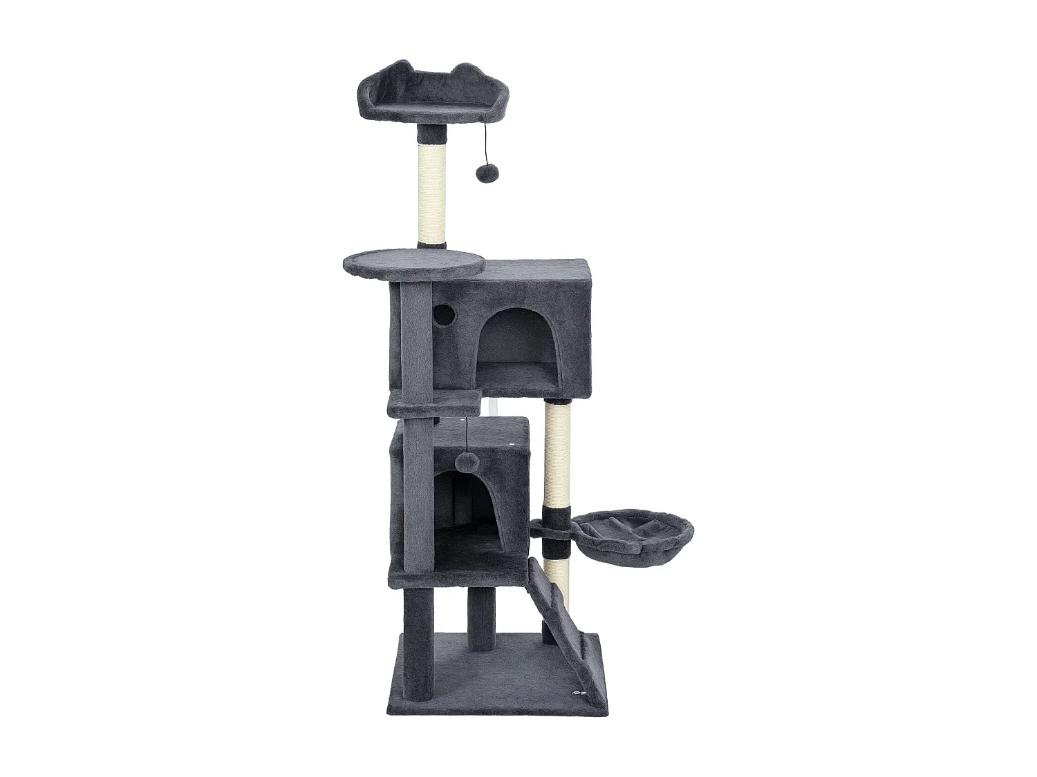 Albero per Gatti Multilivello con 3 Pali Graffiatoi, 2 Grotte, Cuccia, Amaca