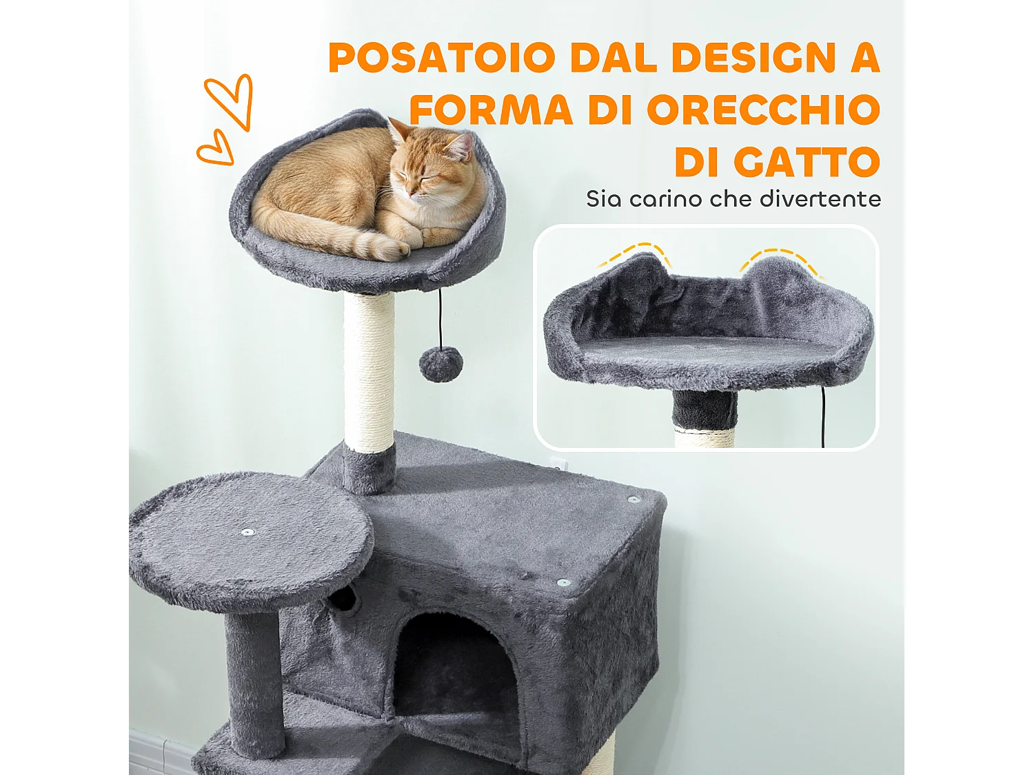 Albero per Gatti Multilivello con 3 Pali Graffiatoi, 2 Grotte, Cuccia, Amaca