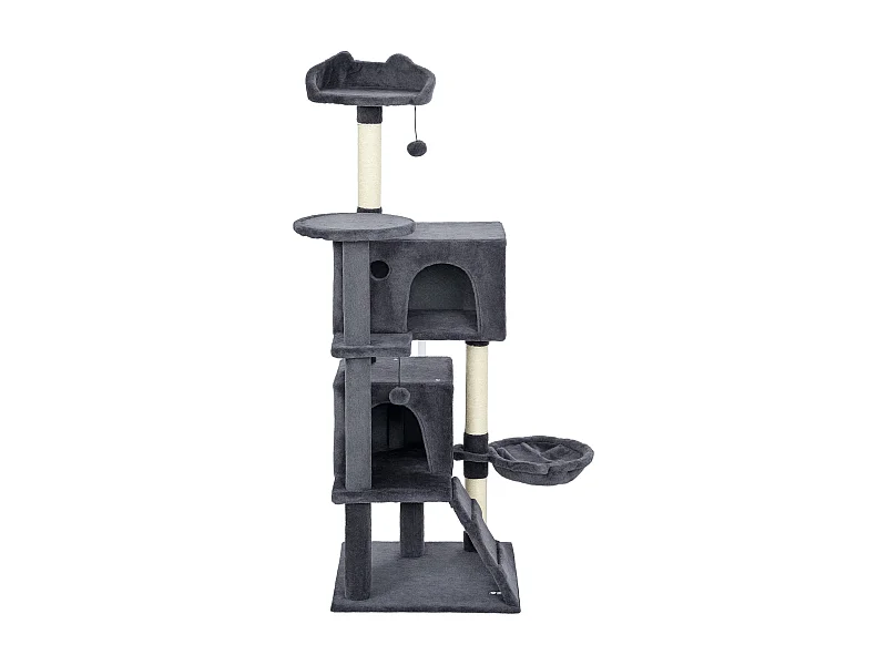 Albero per Gatti Multilivello con 3 Pali Graffiatoi, 2 Grotte, Cuccia, Amaca