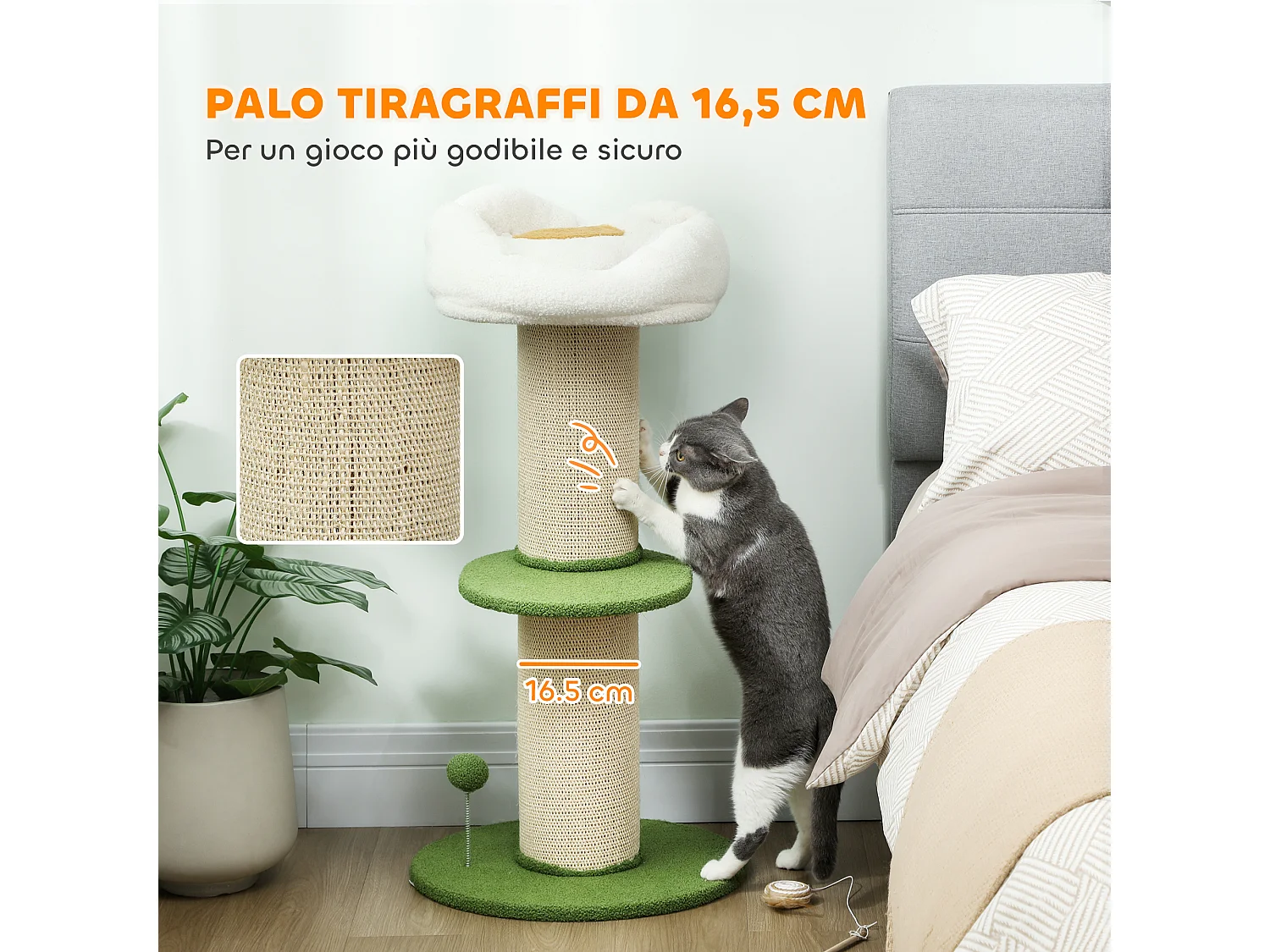 lbero per Gatti da 92 cm con Palo Tiragraffi in Sisal da 16.5 cm