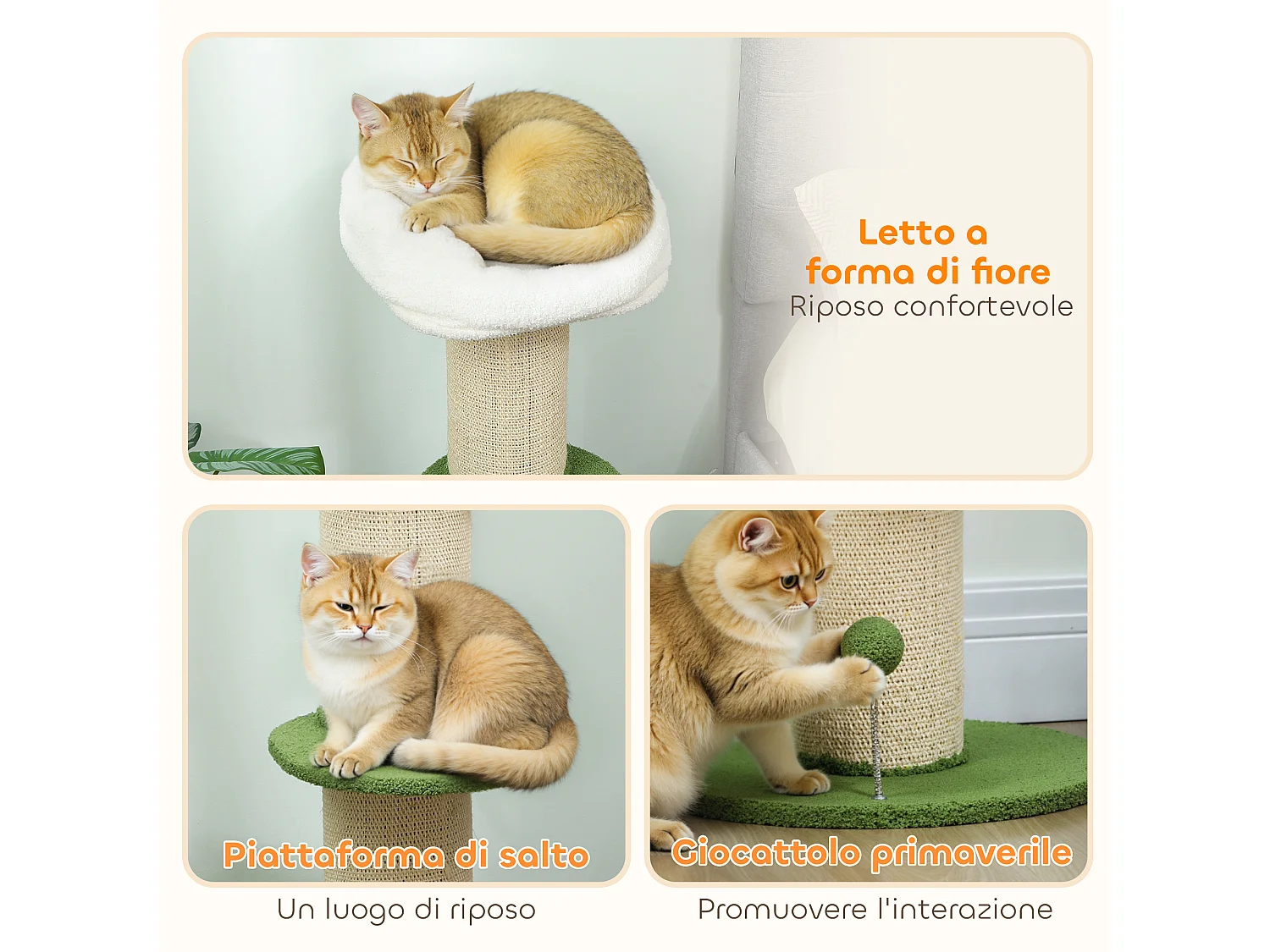 lbero per Gatti da 92 cm con Palo Tiragraffi in Sisal da 16.5 cm