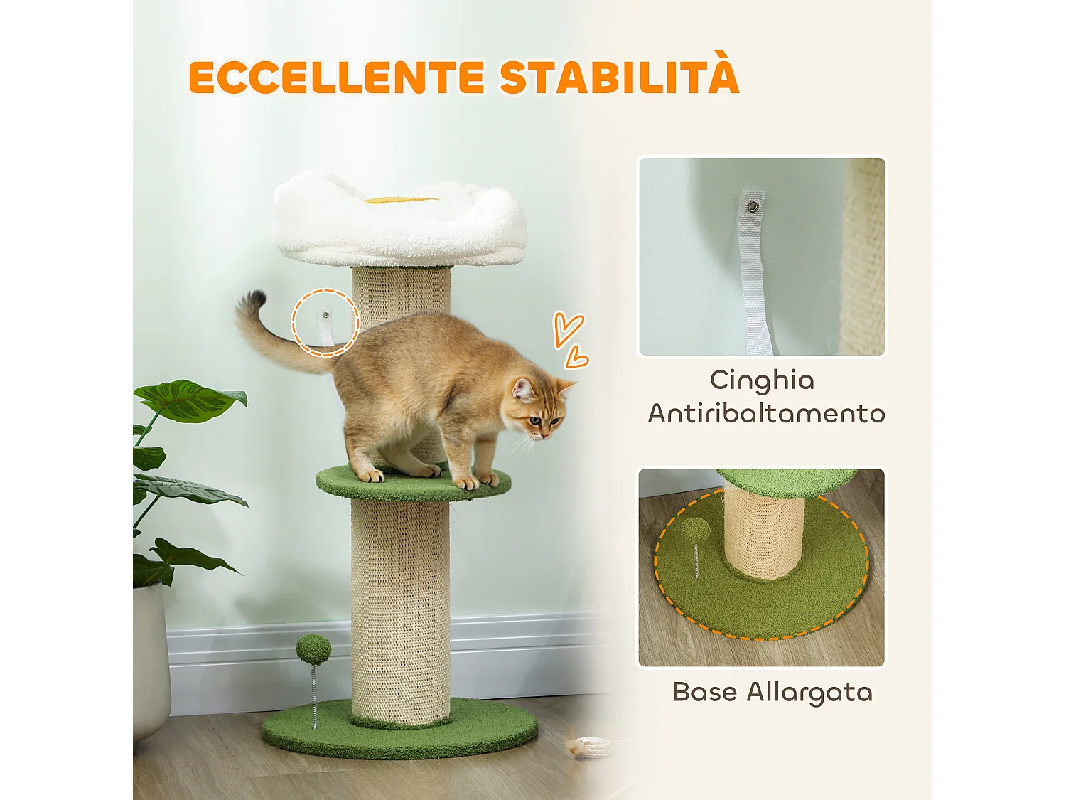 lbero per Gatti da 92 cm con Palo Tiragraffi in Sisal da 16.5 cm