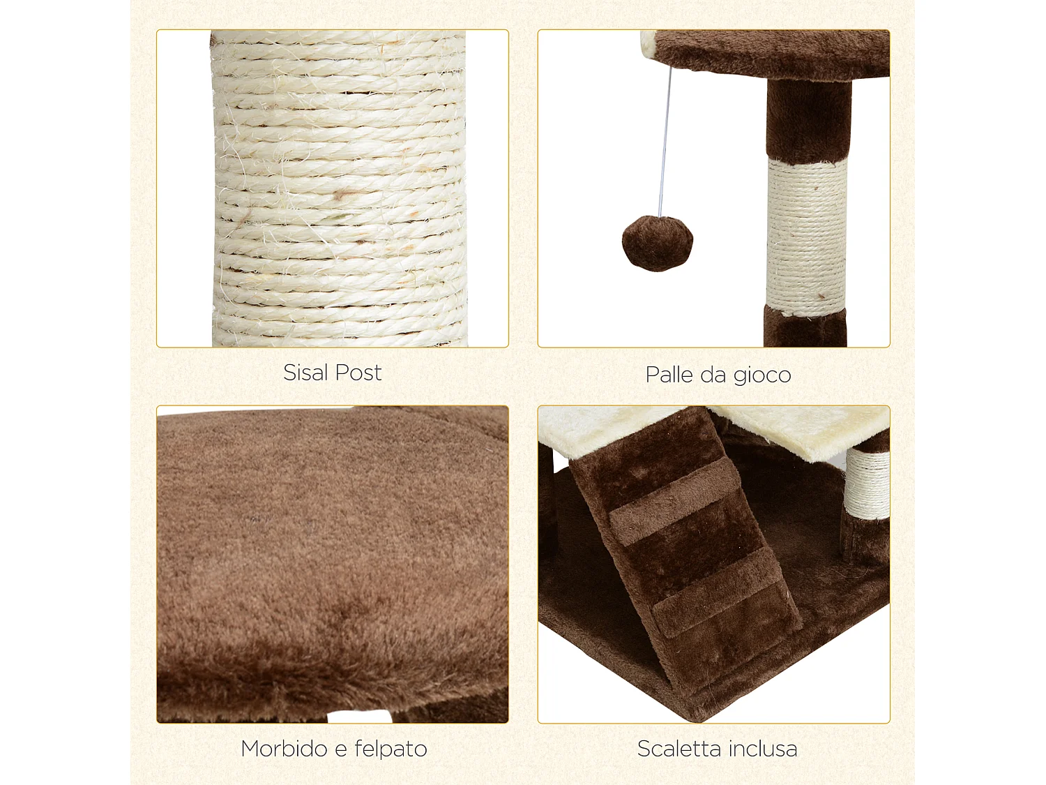 Tiragraffi per Gatti Cucce e Palline, Palestra per Gatti 50×50×134.5cm