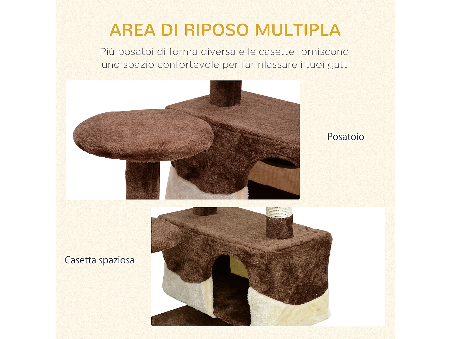 Tiragraffi per Gatti Cucce e Palline, Palestra per Gatti 50×50×134.5cm