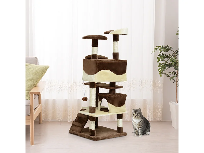 Tiragraffi per Gatti Cucce e Palline, Palestra per Gatti 50×50×134.5cm