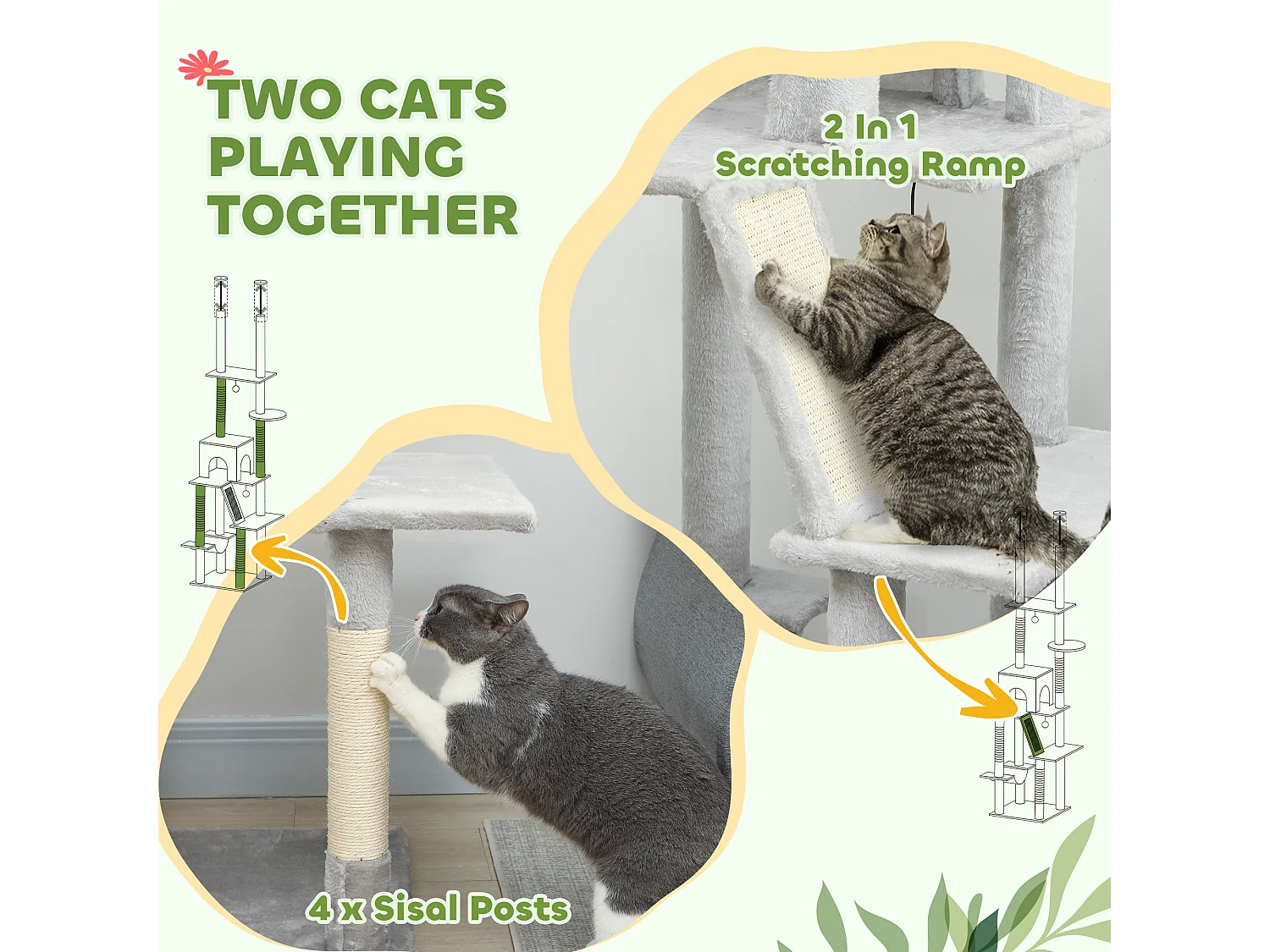 Albero tiragraffi a soffitto con altezza regolabile e casetta grigio