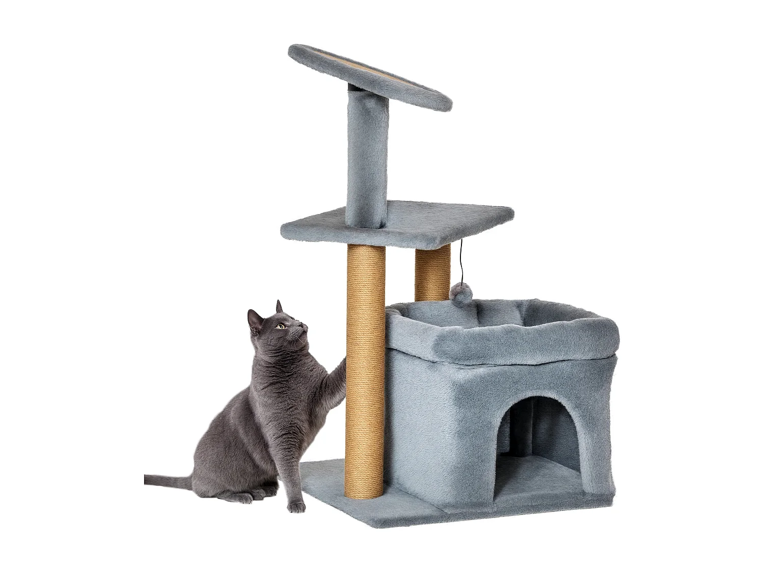 Albero per gatti con tiragraffi in juta casetta cuscino peluche