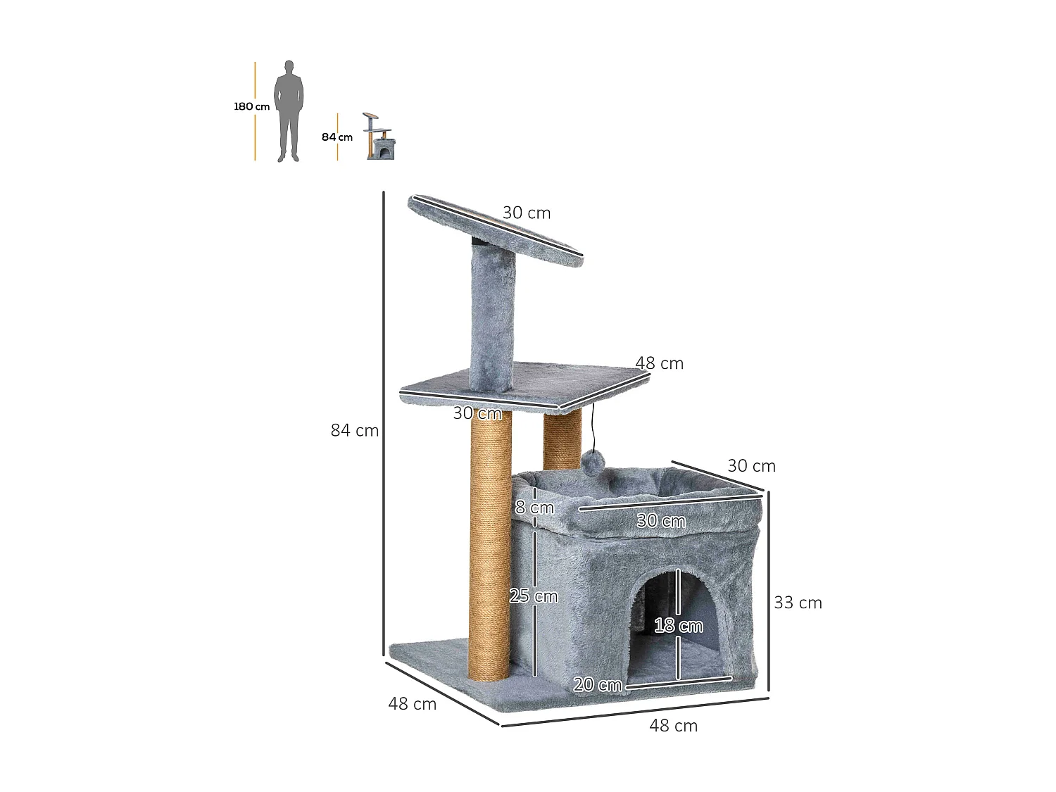 Albero per gatti con tiragraffi in juta casetta cuscino peluche