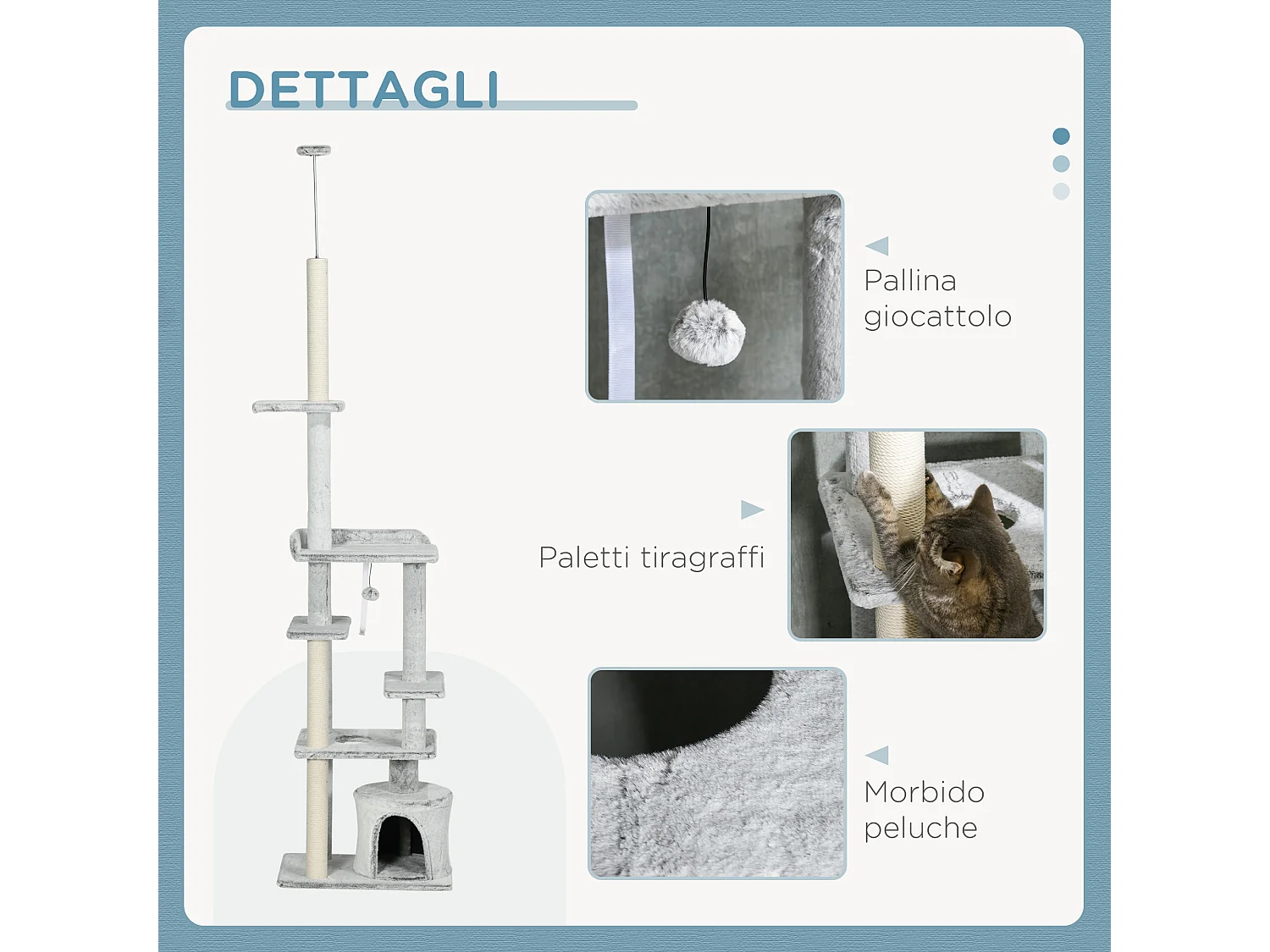 Albero per Gatti fino 5kg Regolabile a Soffitto con Piattaforme e Casetta