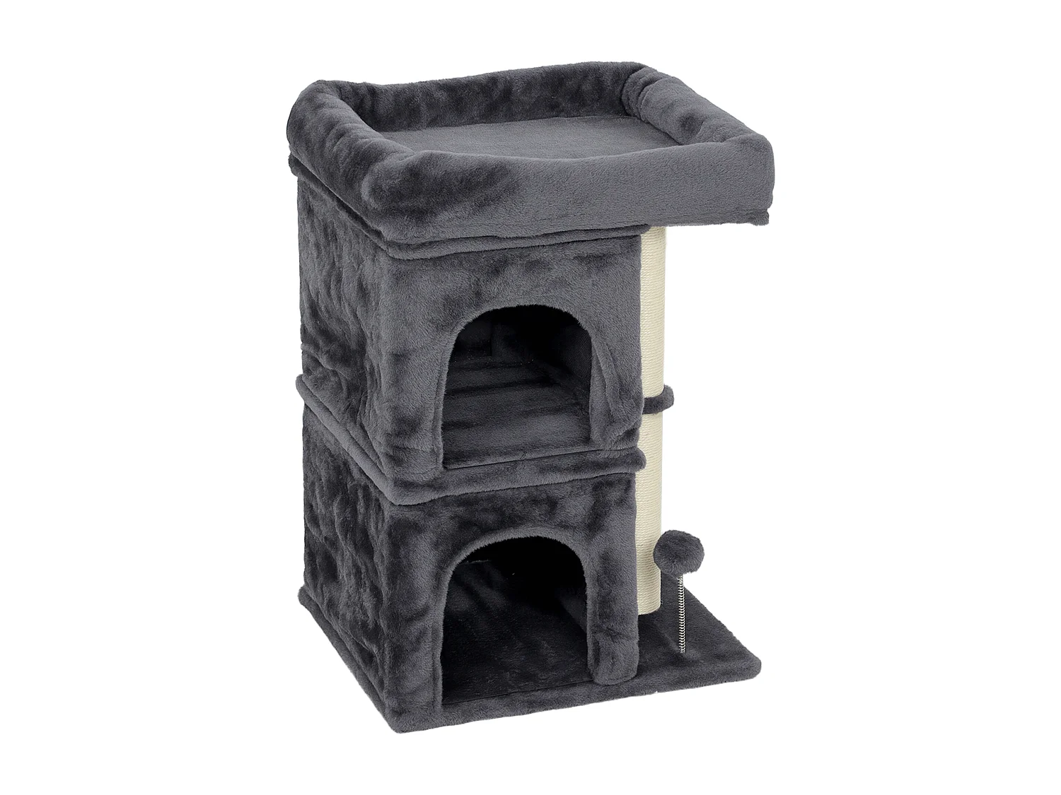 Torre per gatti con 2 casette e lettino con palo in sisal grigio