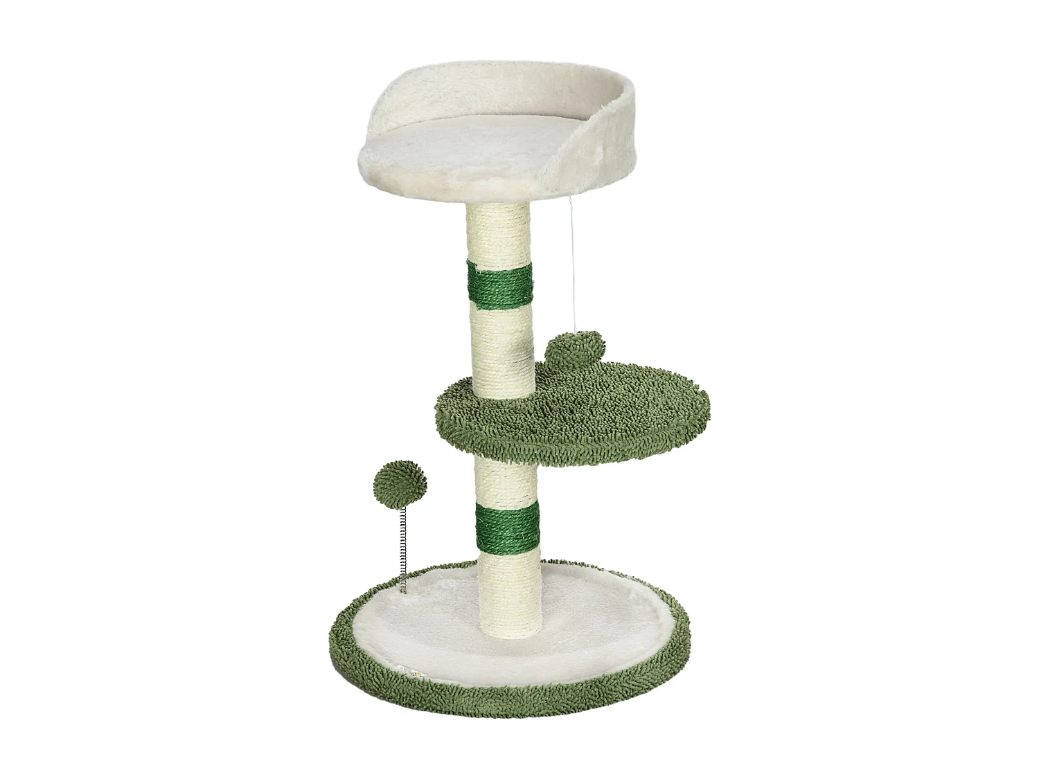 Tiragraffi per gatti con lettino palline e palo in sisal verde