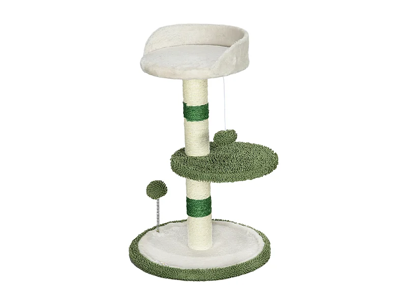 Tiragraffi per gatti con lettino palline e palo in sisal verde