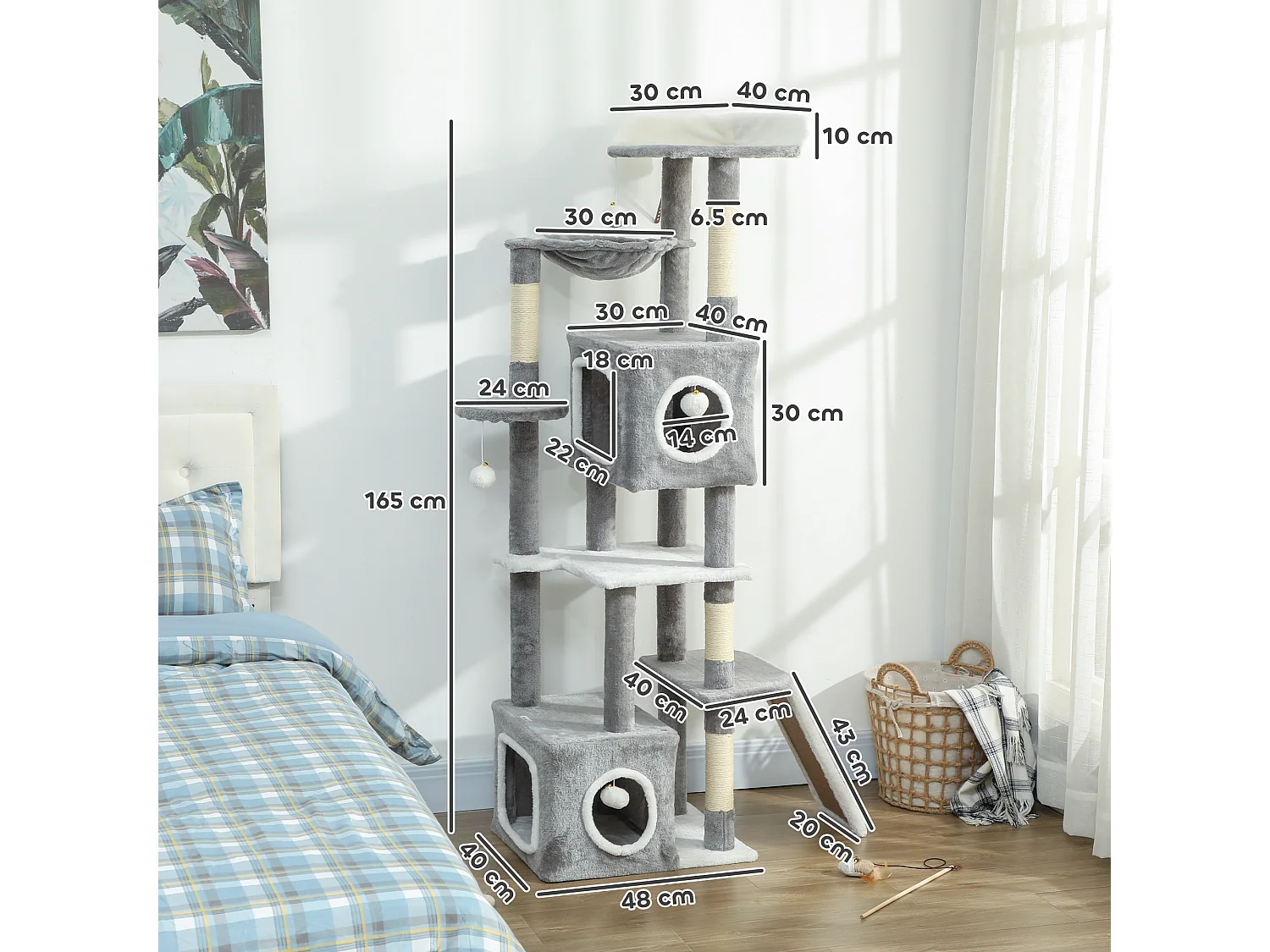 Albero Tiragraffi per Gatti con casette, rampa, trespolo e 4 palline