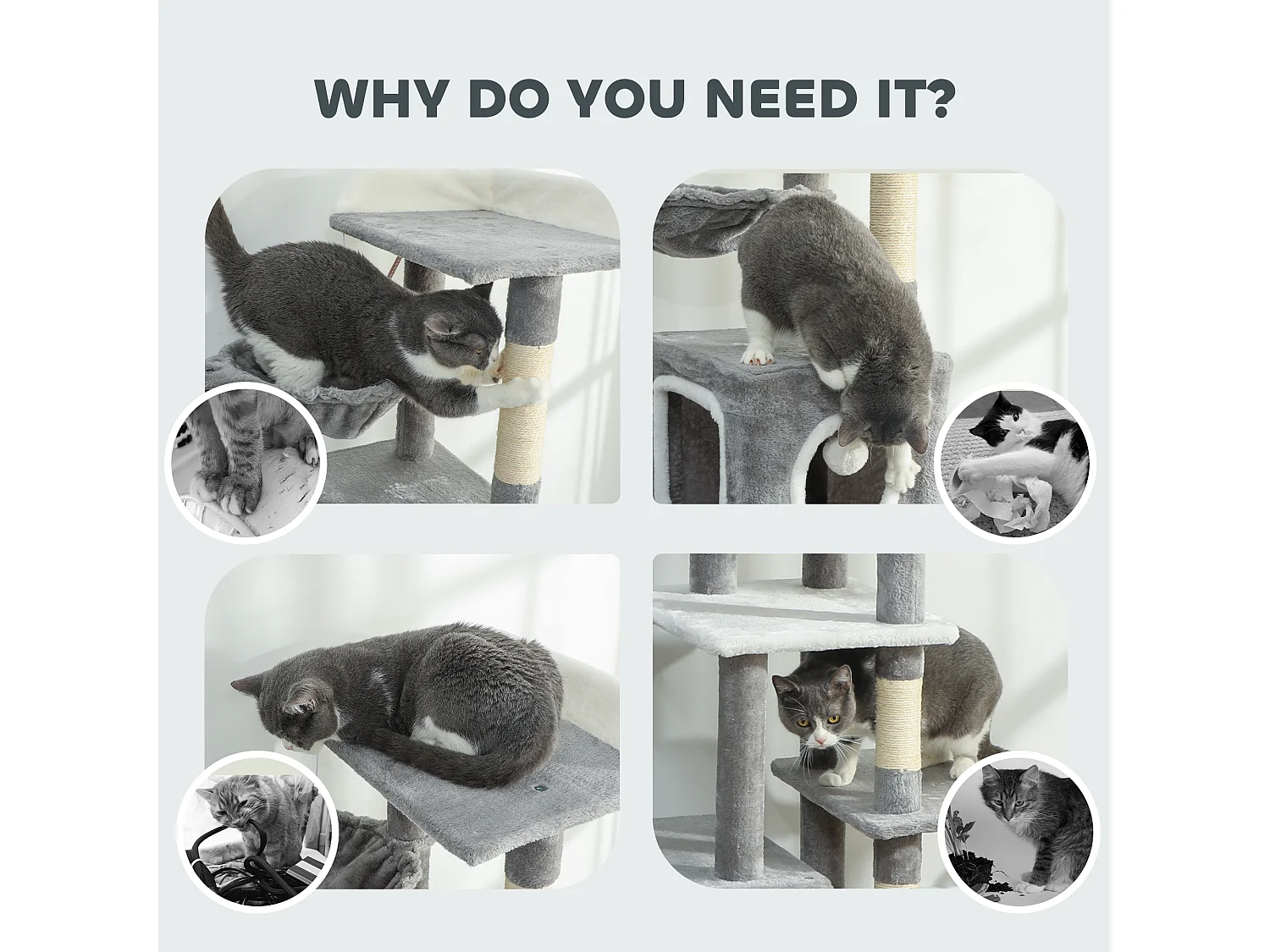 Albero Tiragraffi per Gatti con casette, rampa, trespolo e 4 palline