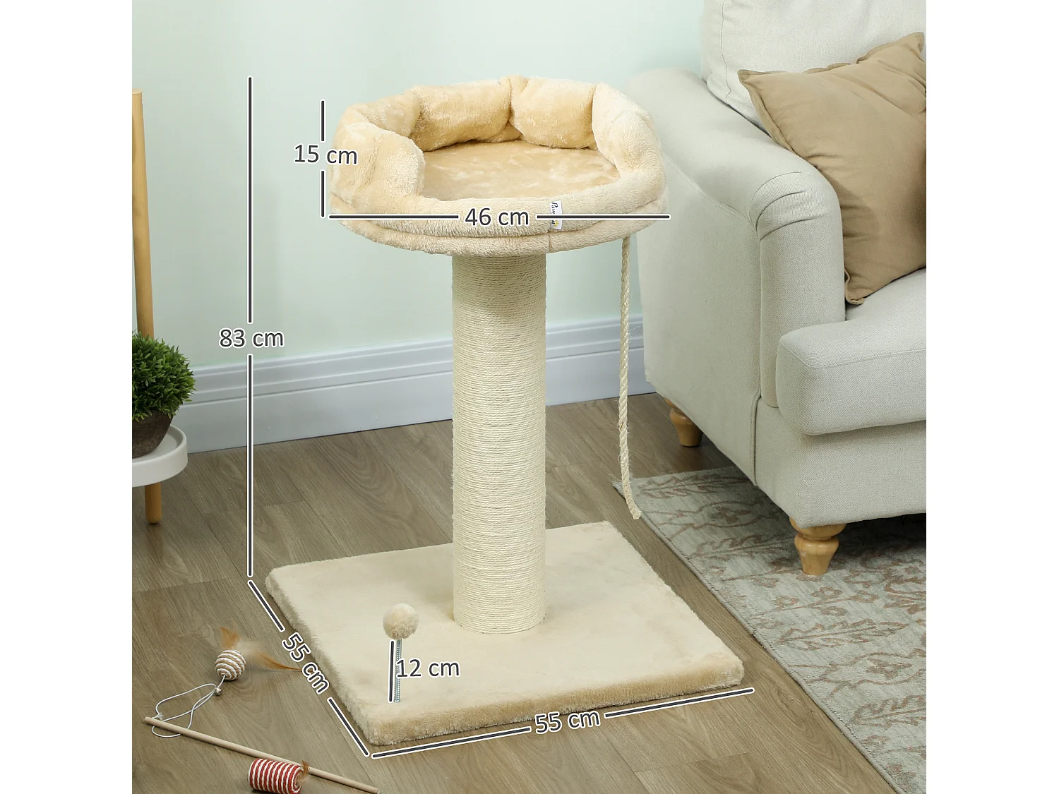 Albero tiragraffi per gatti con lettino e pallina beige