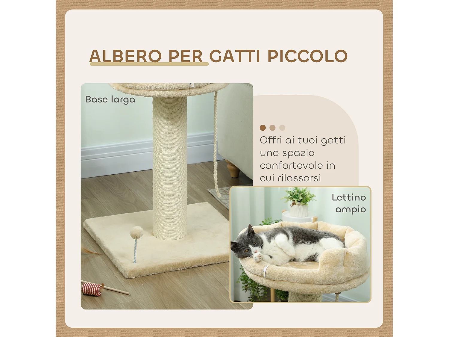 Albero tiragraffi per gatti con lettino e pallina beige