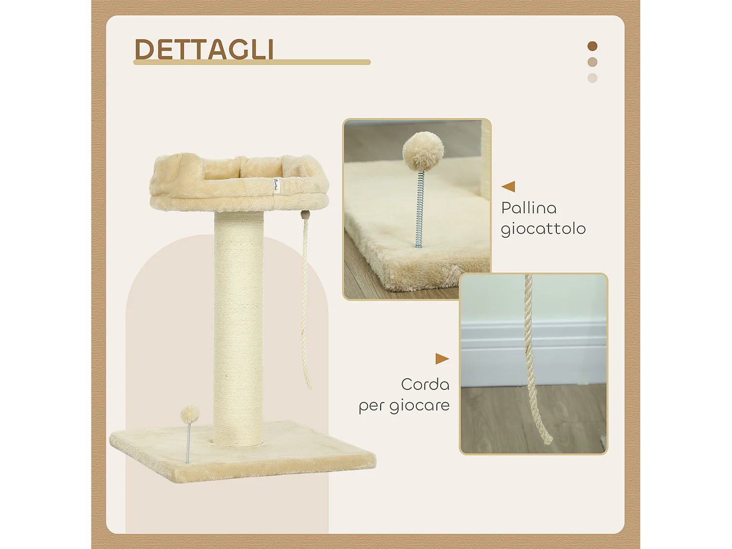 Albero tiragraffi per gatti con lettino e pallina beige