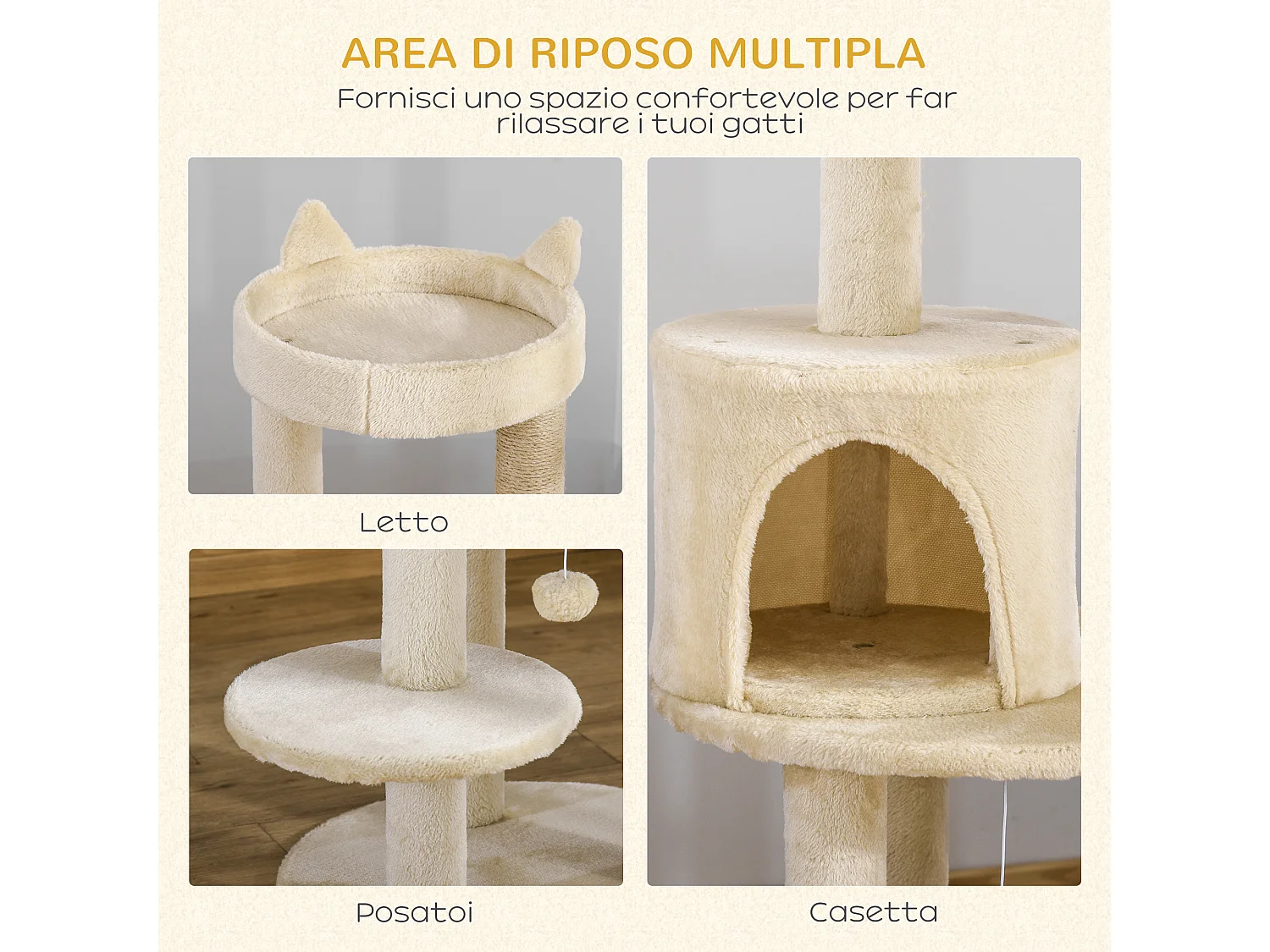 Albero tiragraffi cuccia sisal bianco crema