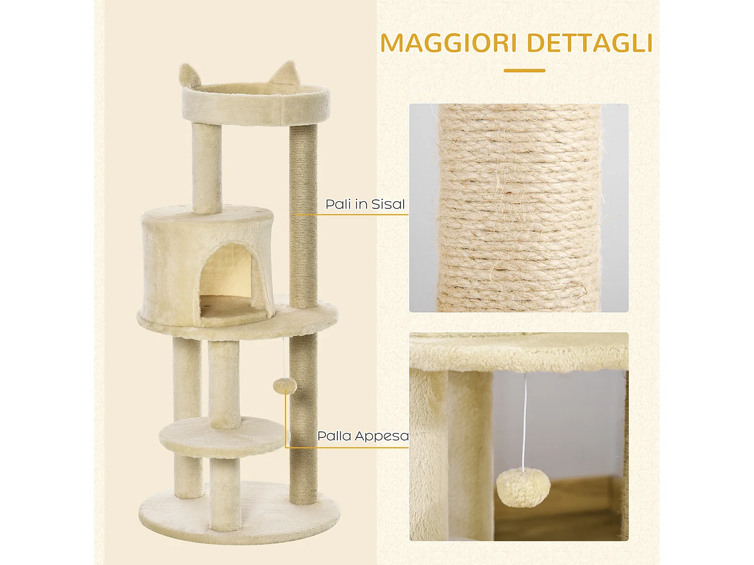 Albero tiragraffi cuccia sisal bianco crema