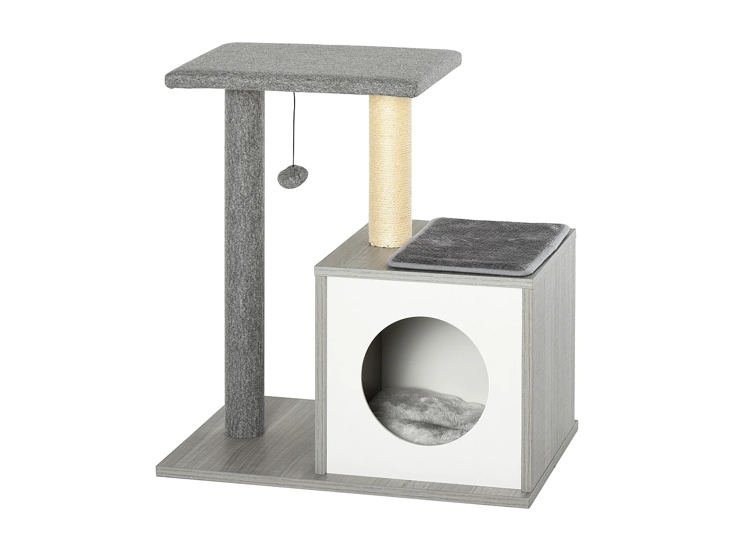 Albero Tiragraffi Multilivello per Gatti e Gattini con Cuccia e Colonna in Corda Sisal