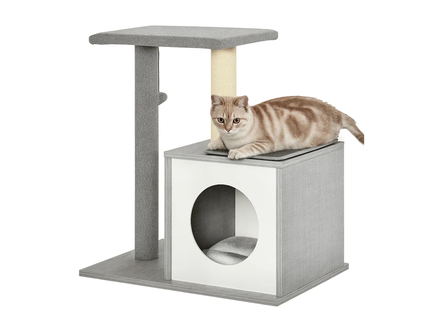 Albero Tiragraffi Multilivello per Gatti e Gattini con Cuccia e Colonna in Corda Sisal