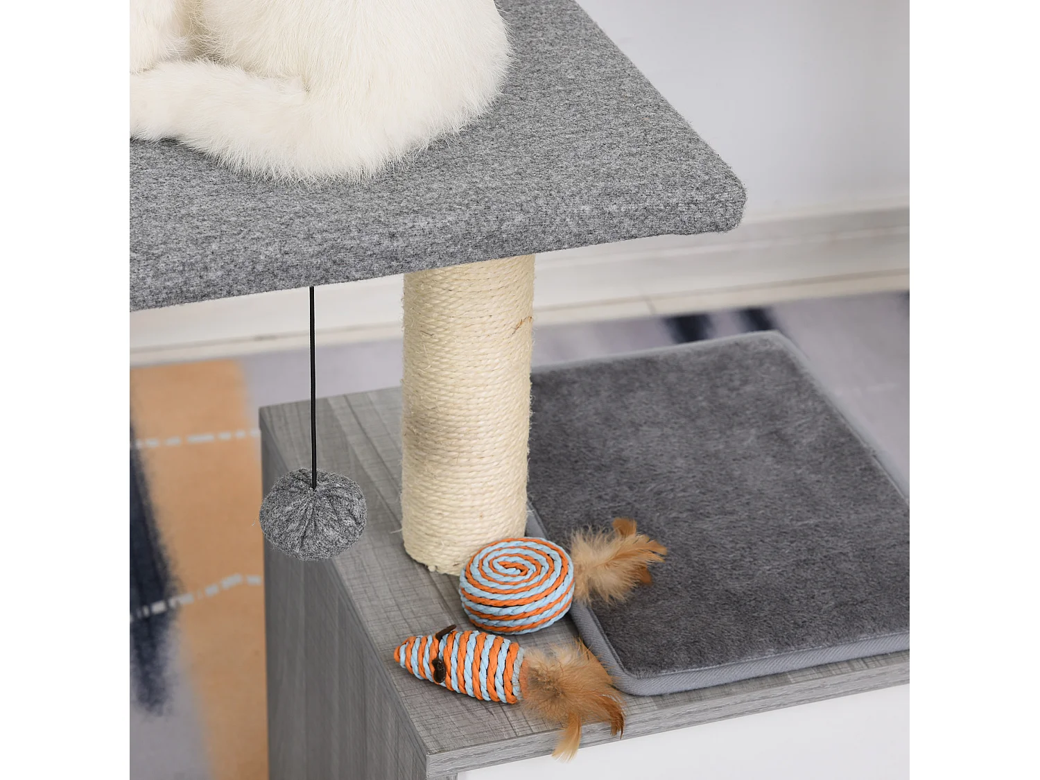 Albero Tiragraffi Multilivello per Gatti e Gattini con Cuccia e Colonna in Corda Sisal