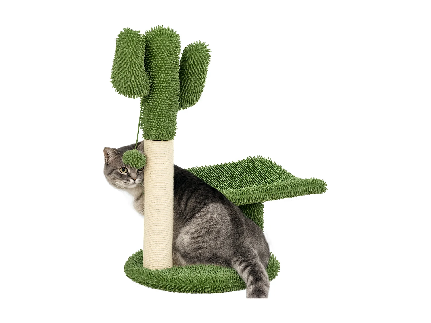 PawHut Albero per Gatti a forma di Cactus con Tiragraffi e Pallina
