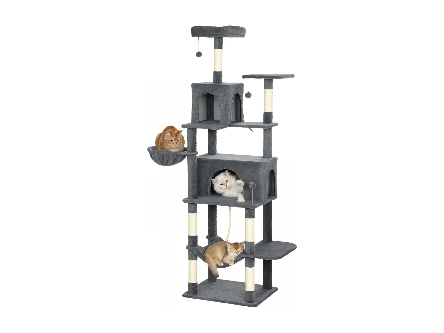 Albero tiragraffi per gatti alto 202 cm con casette e amache grigio