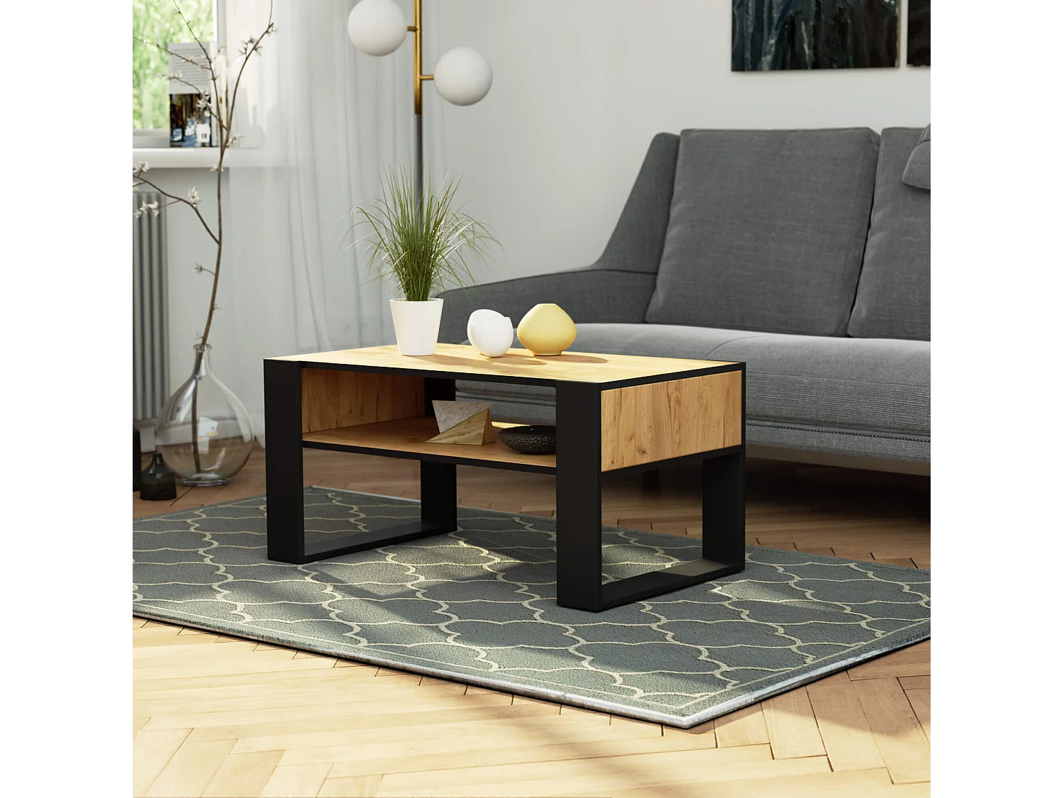 Mesa de Café DOMI Carvalho Craft/Preto