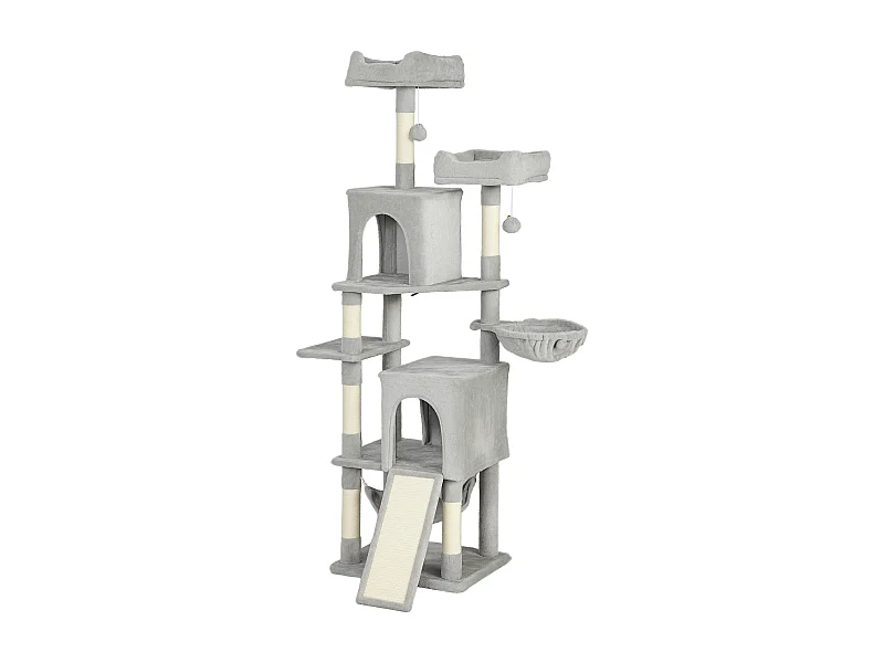 Albero Tiragraffi per Gatti con casette, lettini, trespolo e palline