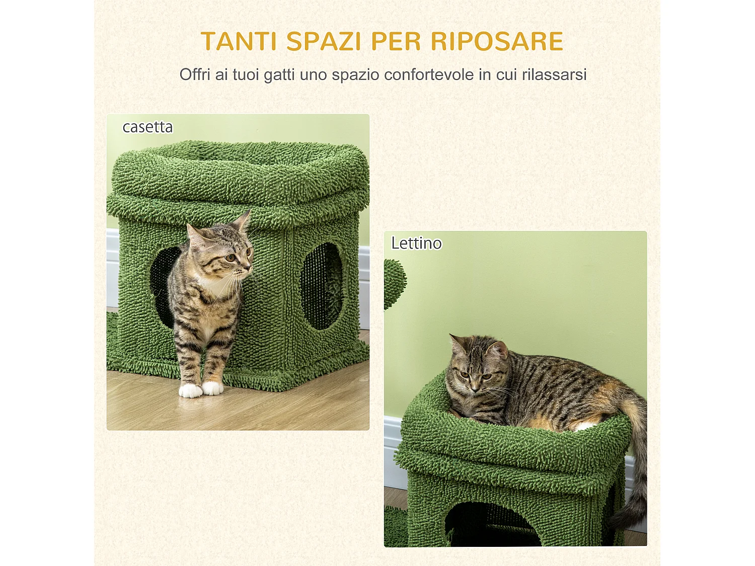 Tiragraffi per gatti con lettino casetta e palo in sisal