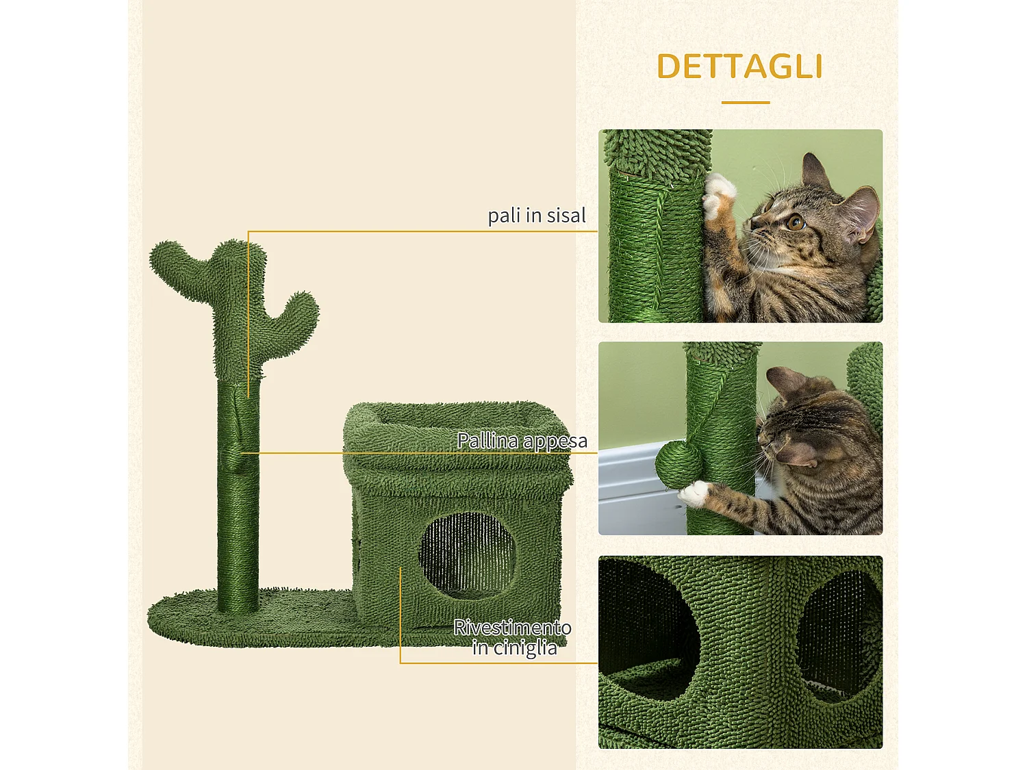 Tiragraffi per gatti con lettino casetta e palo in sisal