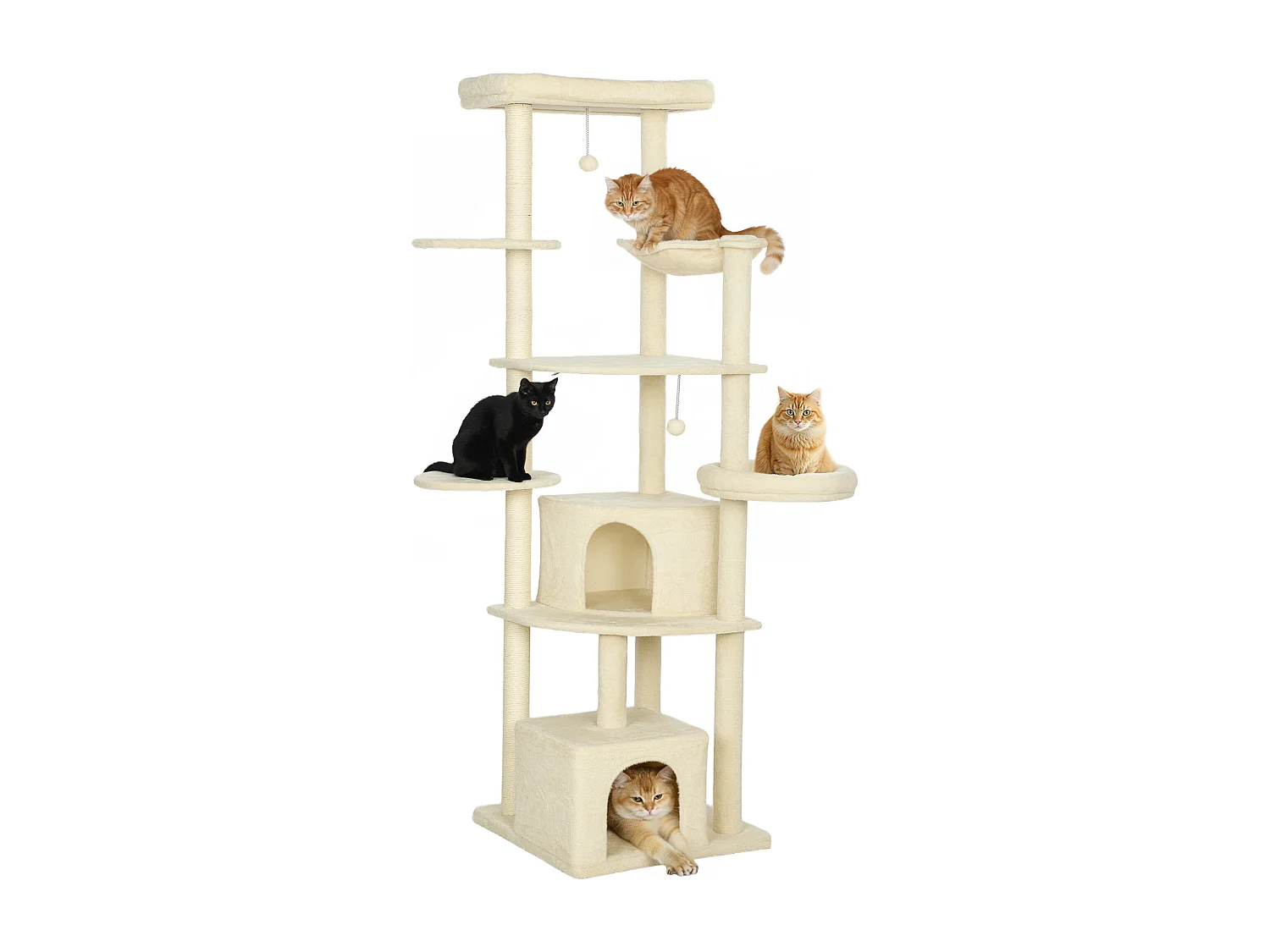 Albero per gatti alto 2m con 2 casette 2 lettini e amaca beige