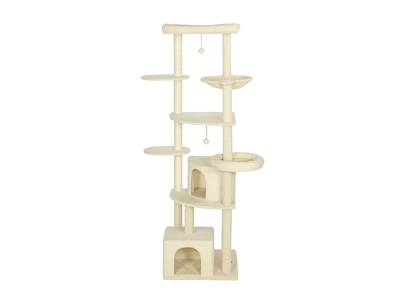 Albero per gatti alto 2m con 2 casette 2 lettini e amaca beige