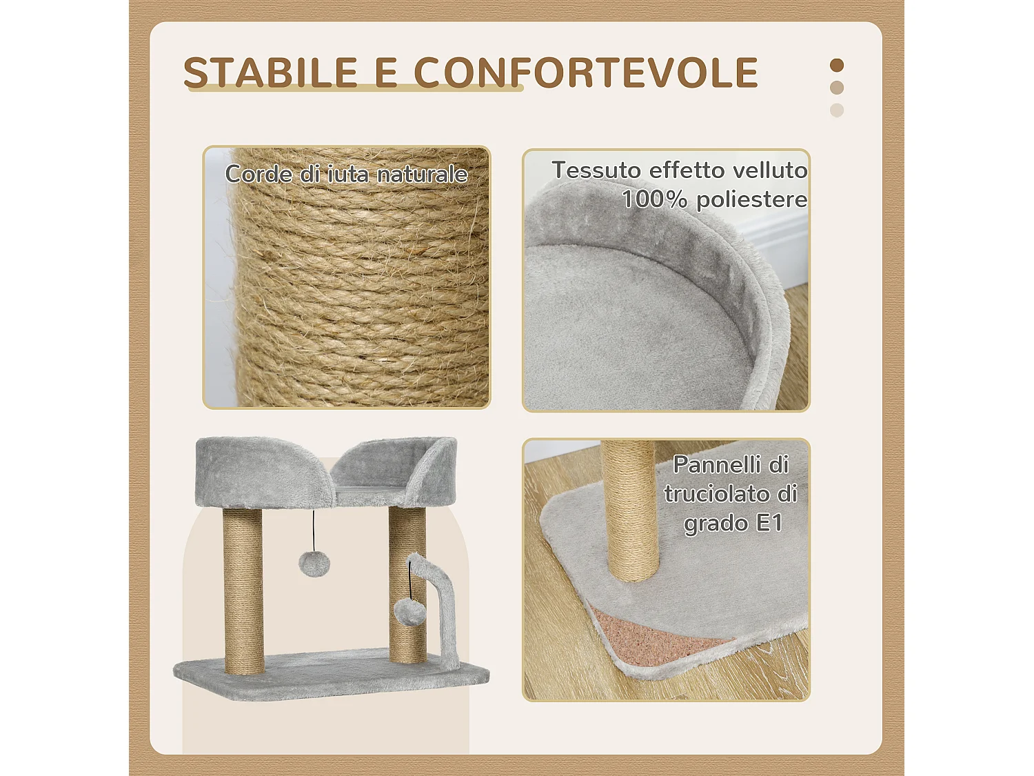 Albero tiragraffi per gatti con lettino e palline grigio