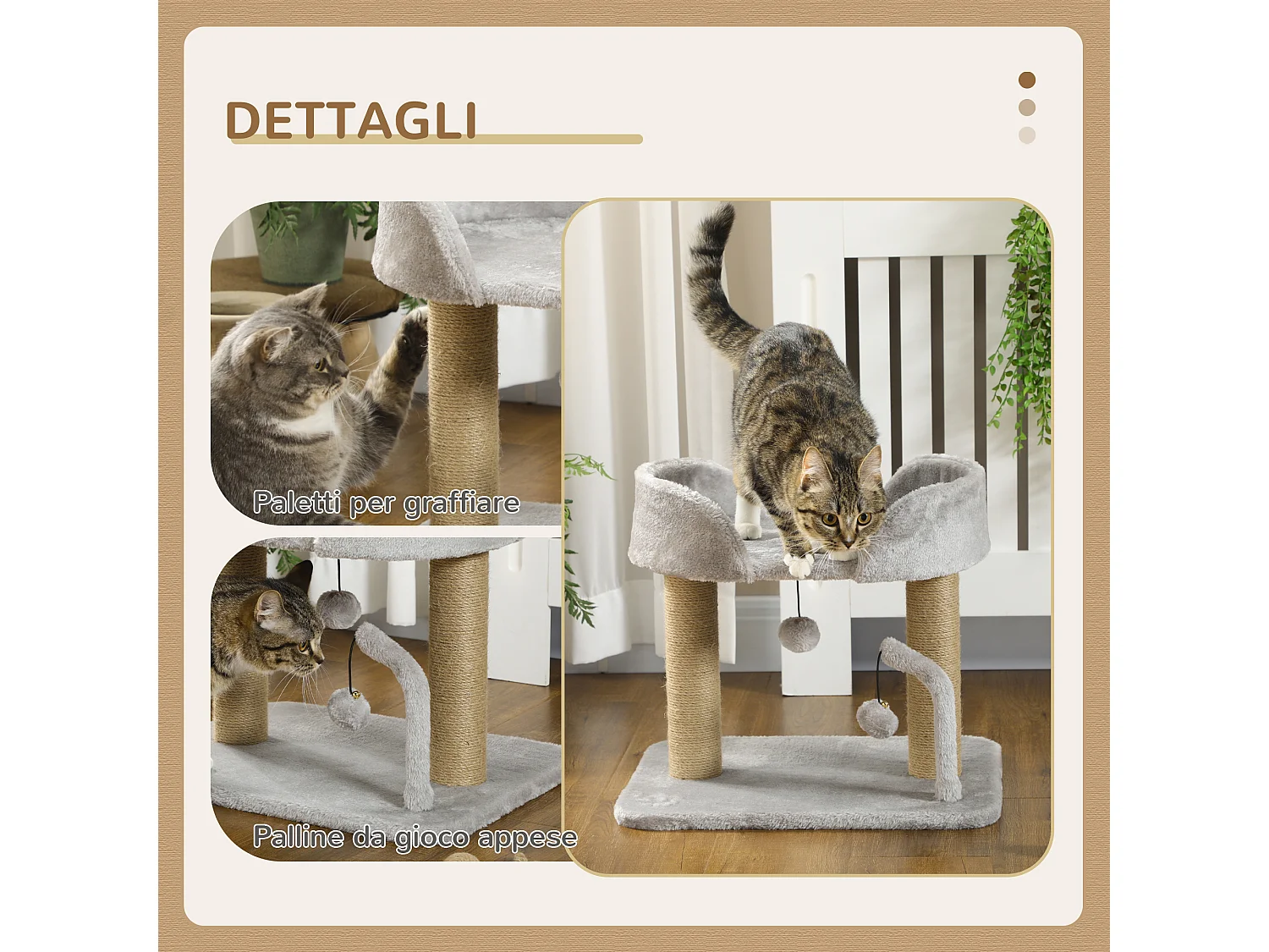 Albero tiragraffi per gatti con lettino e palline grigio