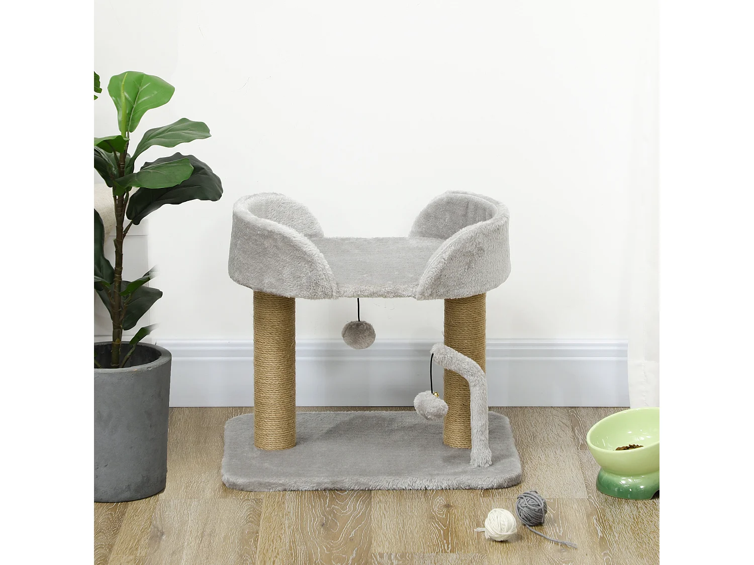 Albero tiragraffi per gatti con lettino e palline grigio