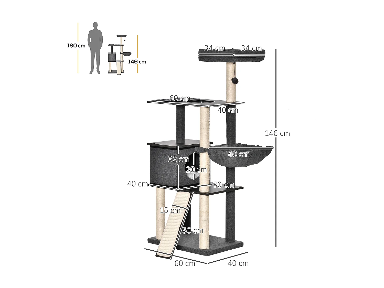 Tiragraffi per gatti multilivello pali in sisal casetta lettino