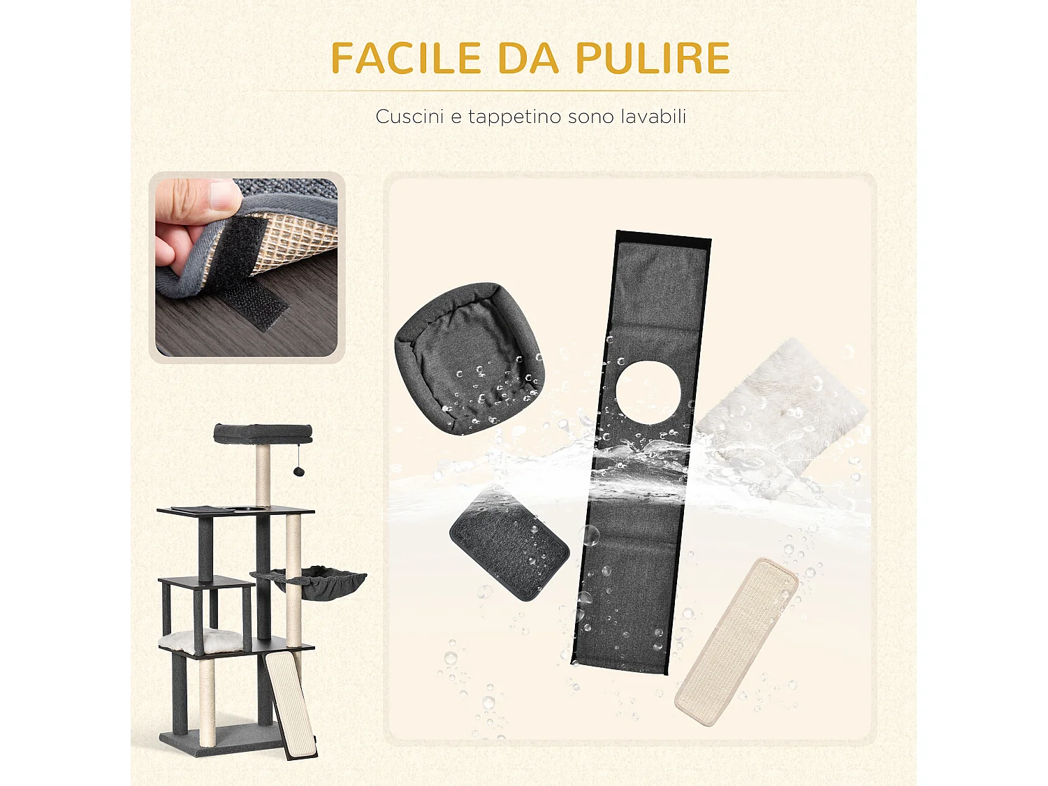 Tiragraffi per gatti multilivello pali in sisal casetta lettino