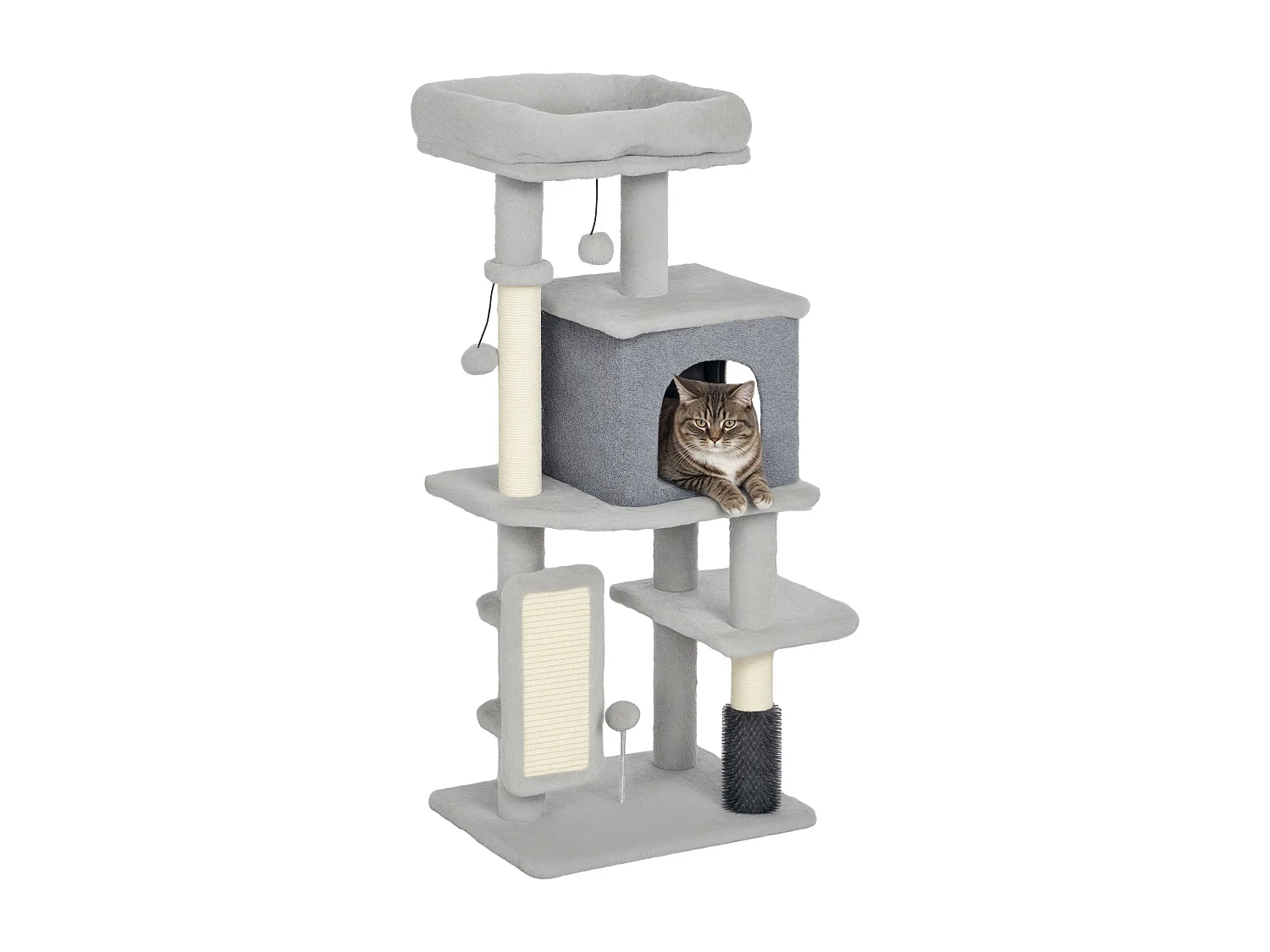 Albero per gatti alto 104 cm con casetta lettino palo con spazzola