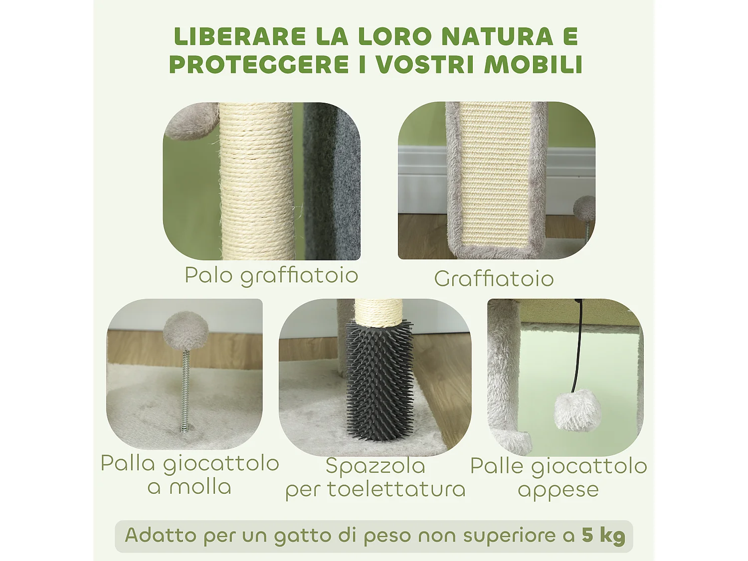 Albero per gatti alto 104 cm con casetta lettino palo con spazzola