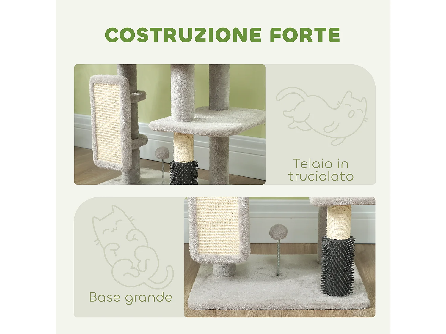 Albero per gatti alto 104 cm con casetta lettino palo con spazzola