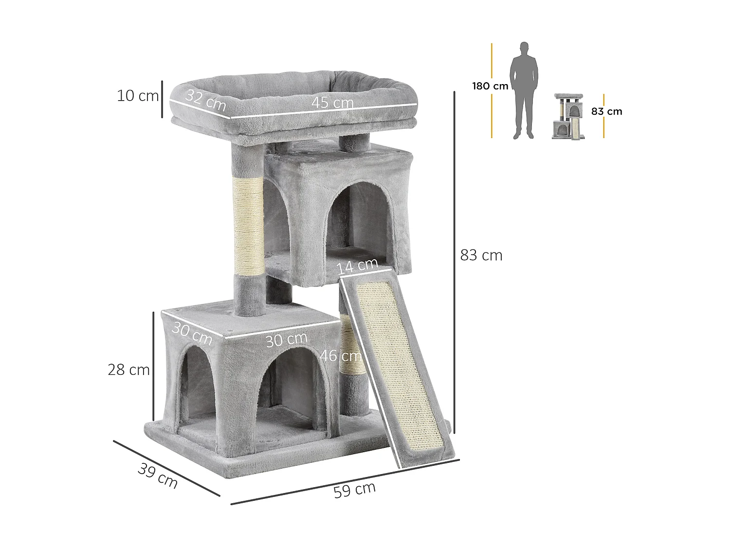 Albero tiragraffi con lettino 2 casette e pali in sisal
