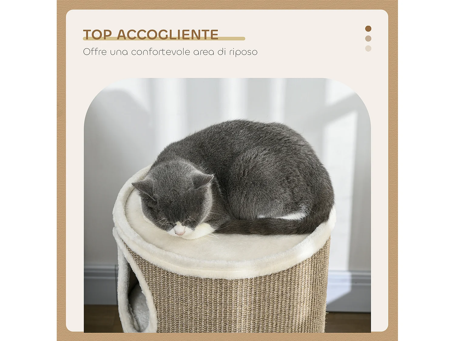 Cuccia per gatti a 3 livelli con tiragraffi in sisal e peluche marrone