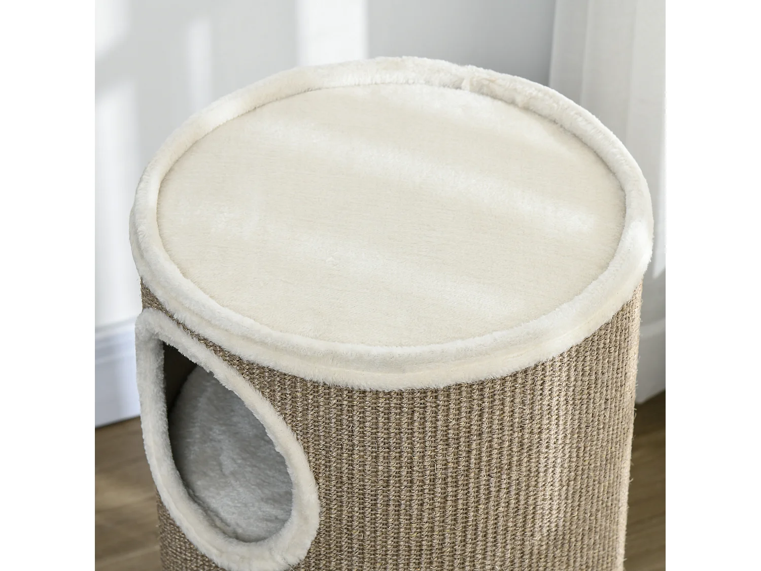 Cuccia per gatti a 3 livelli con tiragraffi in sisal e peluche marrone